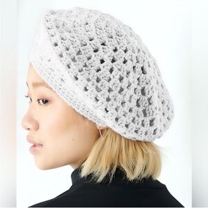 Festival Boho White 100% Cotton Crochet Beret